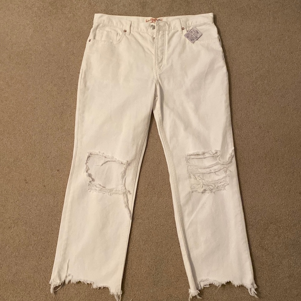 Free People White Distressed Jeans